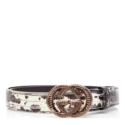 Gucci Calfskin Embossed Tejus Painted Double G 25mm Belt 85 34 Rock Salmon 1 of 6