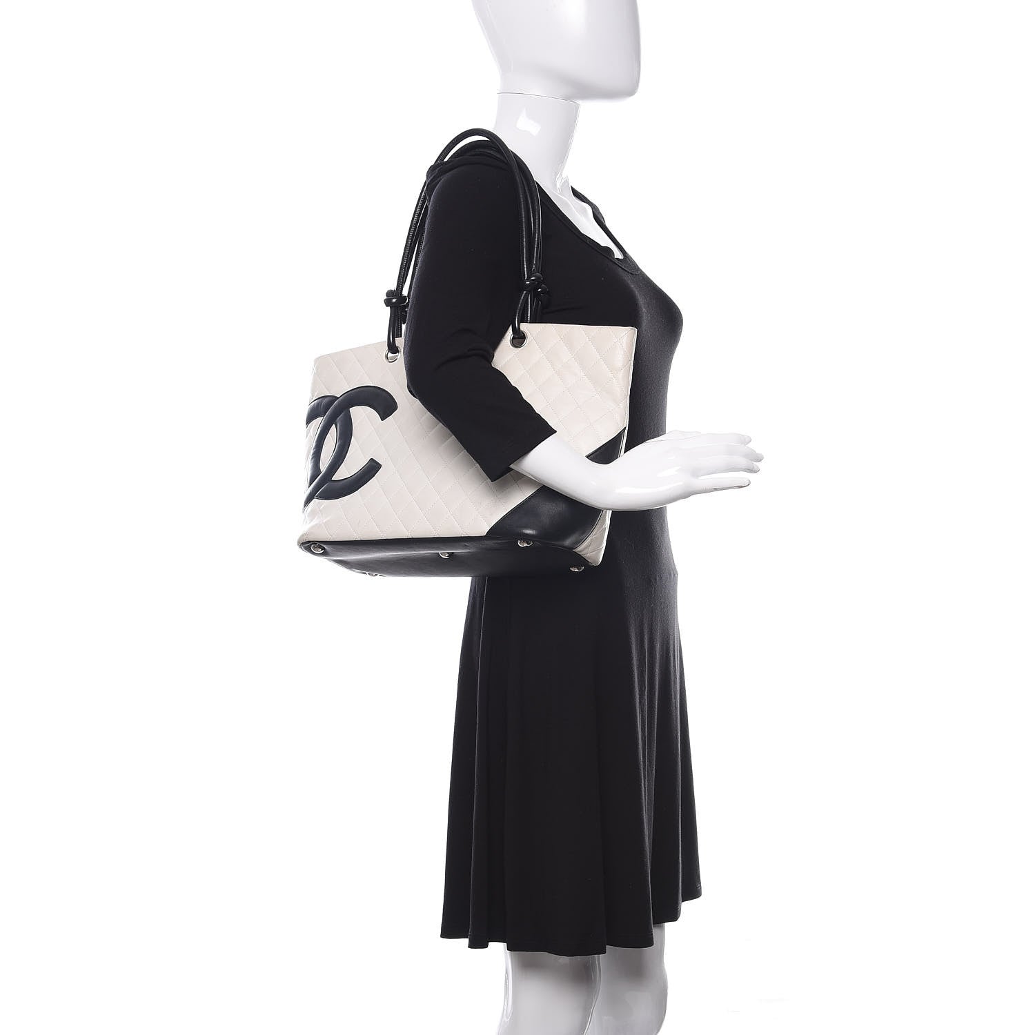Chanel Calfskin Quilted Large Cambon Tote White Black 2 of 12