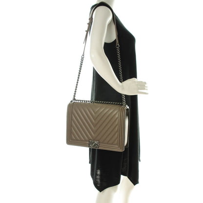 Chanel Calfskin Chevron Large Boy Flap Grey 2 of 7