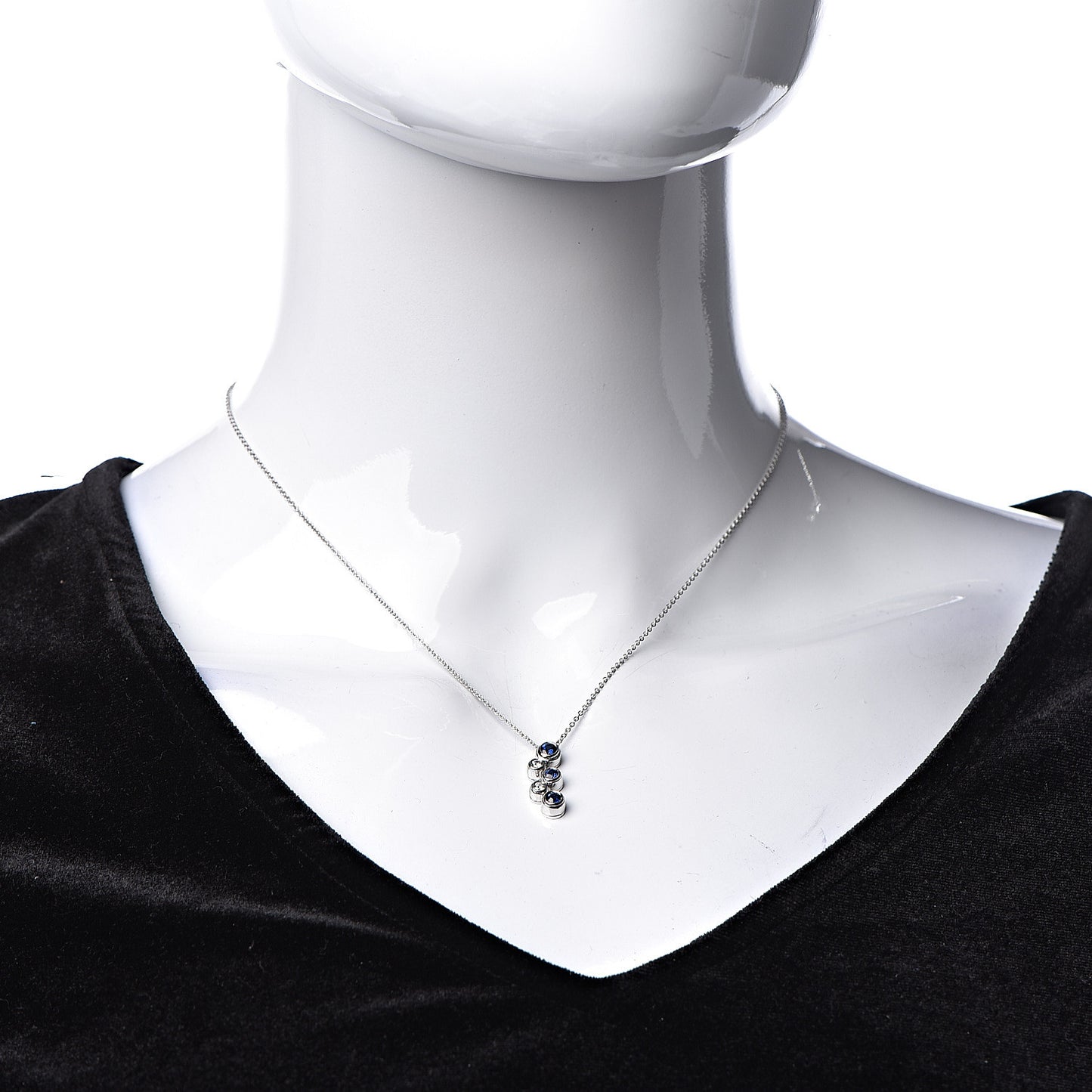 Platinum Diamond Blue Sapphire Bubble Pendant Necklace