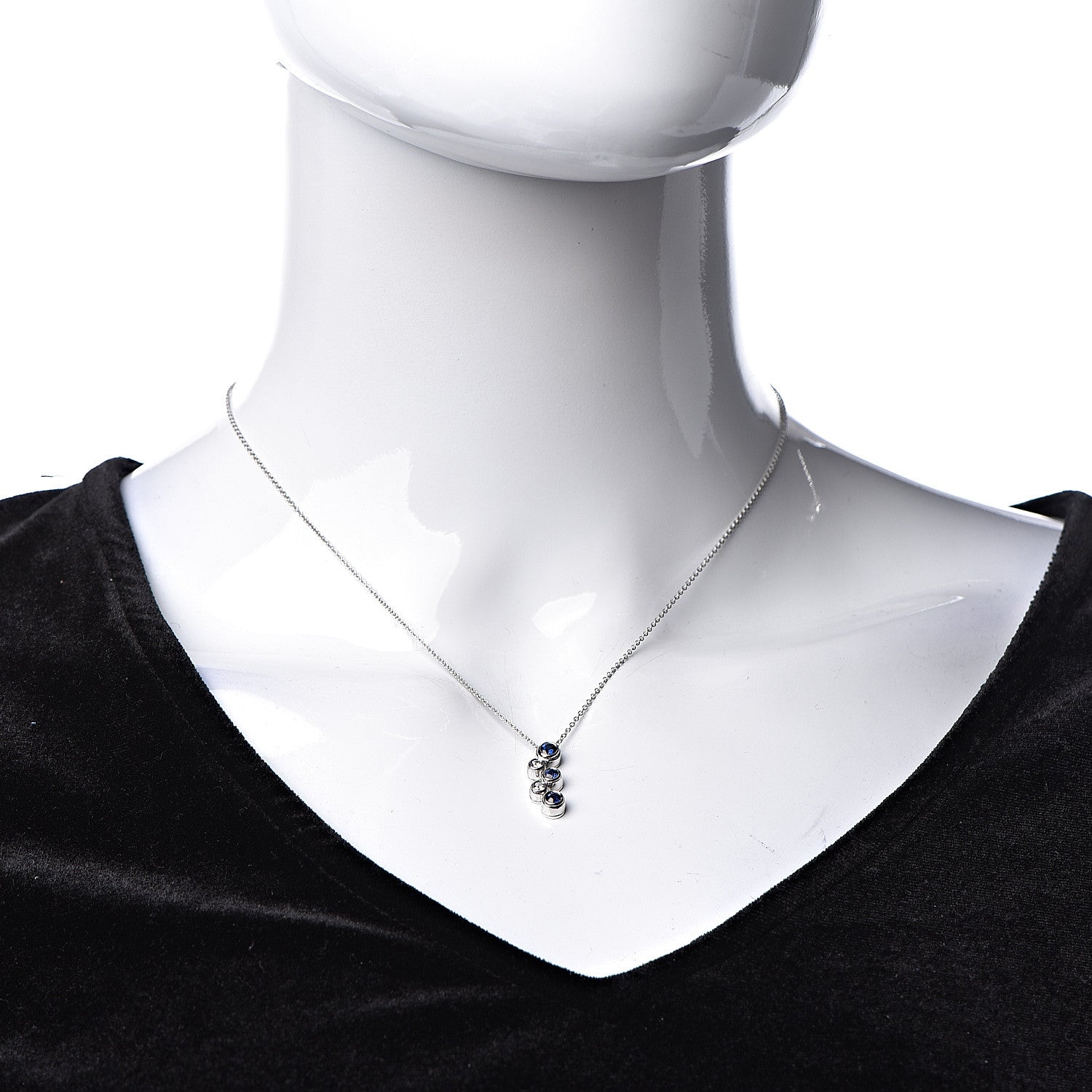 Tiffany Platinum Diamond Blue Sapphire Bubble Pendant Necklace 2 of 8