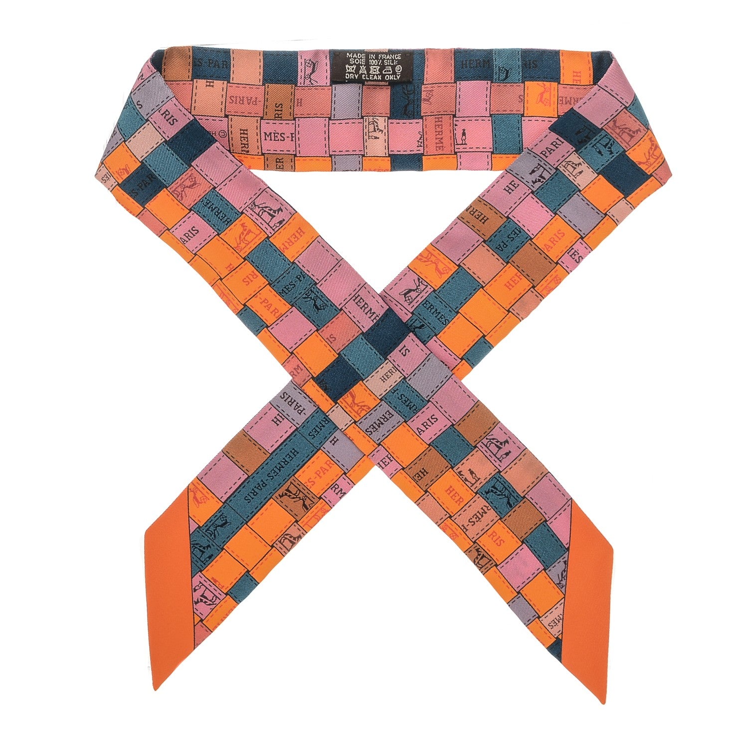 Hermes Silk Bolduc Au Carre Twilly Orange Vieux Rose Bleu 1 of 5