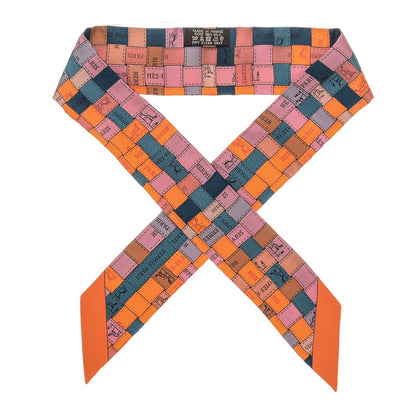 Hermes Silk Bolduc Au Carre Twilly Orange Vieux Rose Bleu 1 of 5