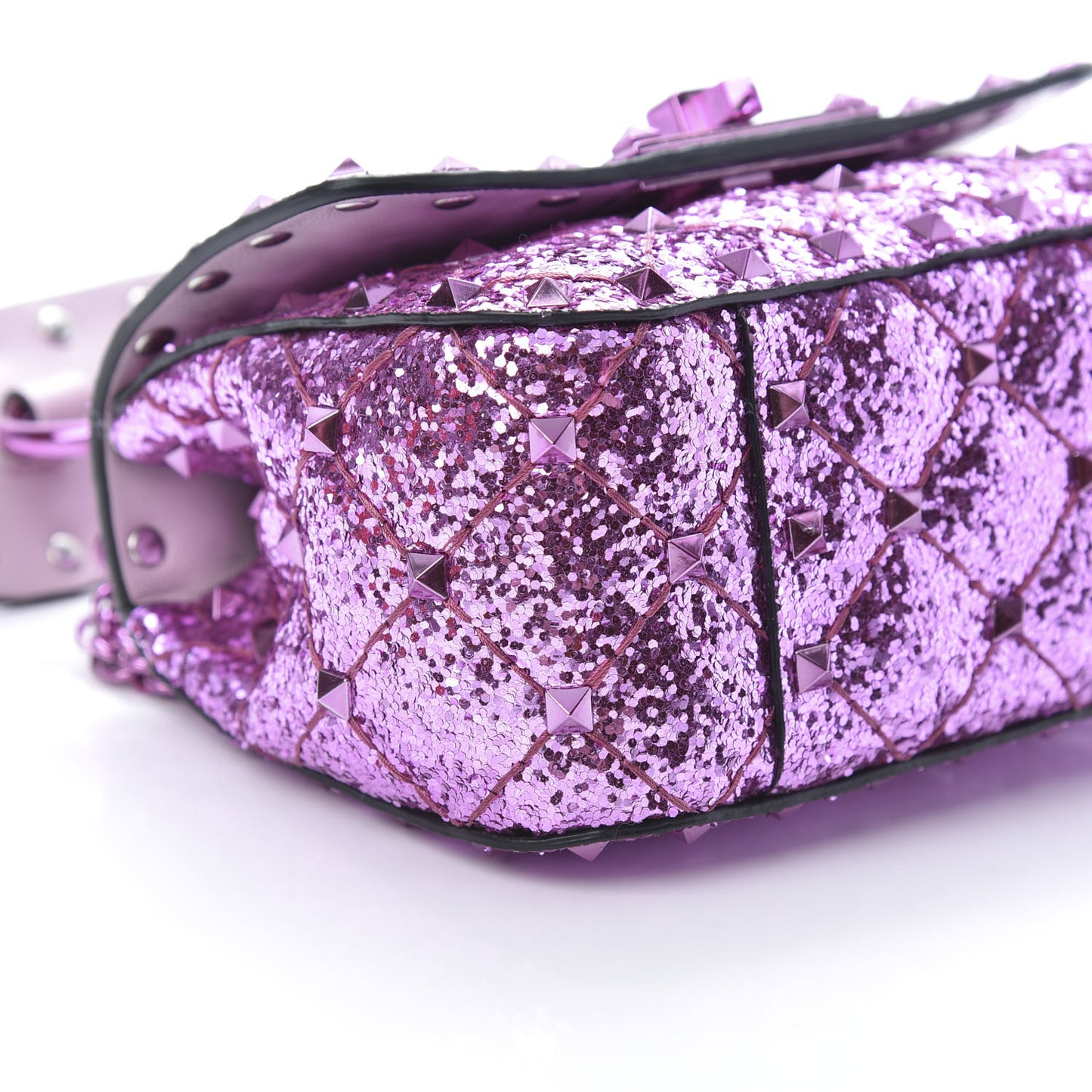 Glitter Micro Rockstud Spike Shoulder Bag Water Lilac