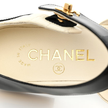 Chanel Patent Lambskin Quilted Cap Toe Ballerina Flats 36 Ivory Black 8 of 11