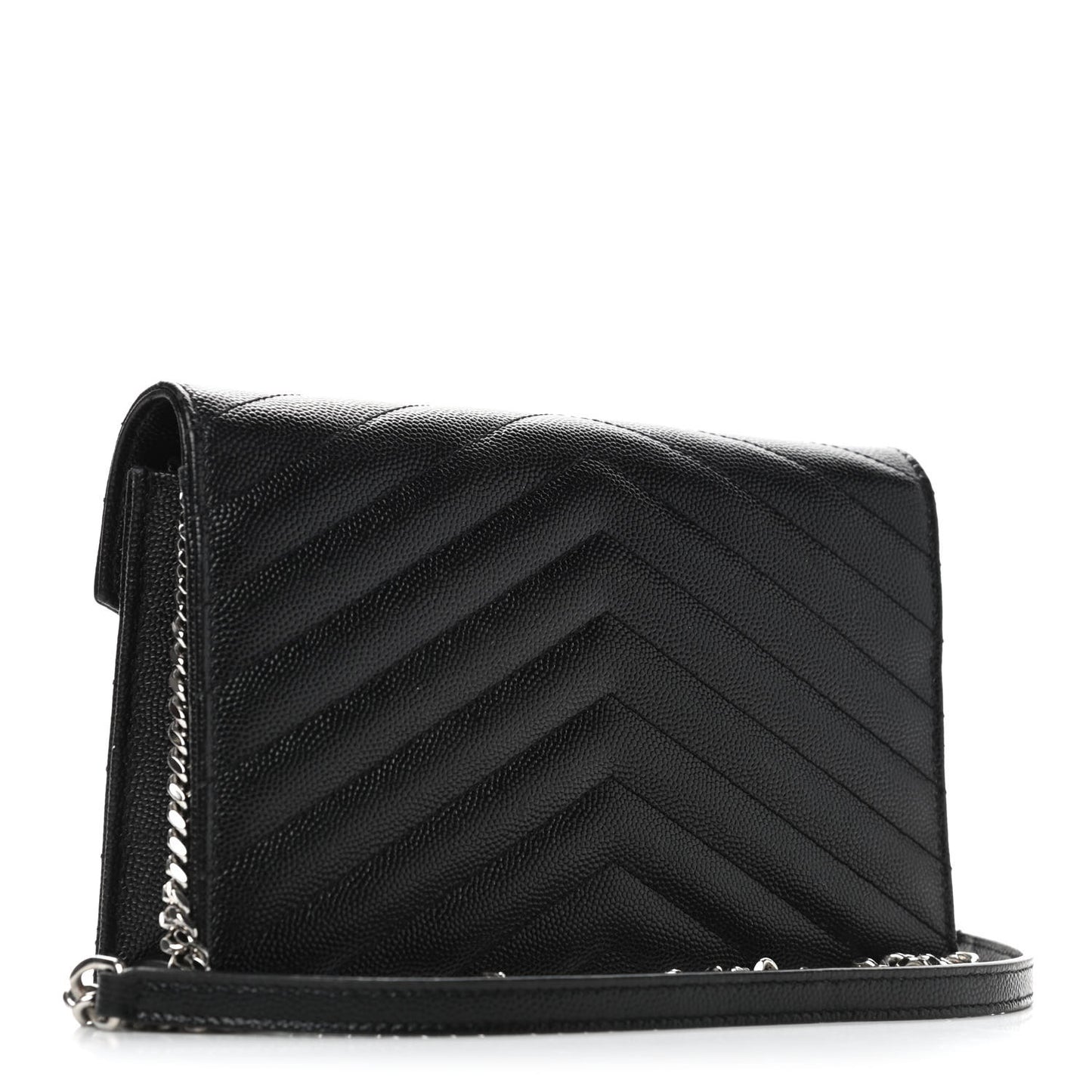 Grain De Poudre Matelasse Chevron Monogram Envelope Chain Wallet Black