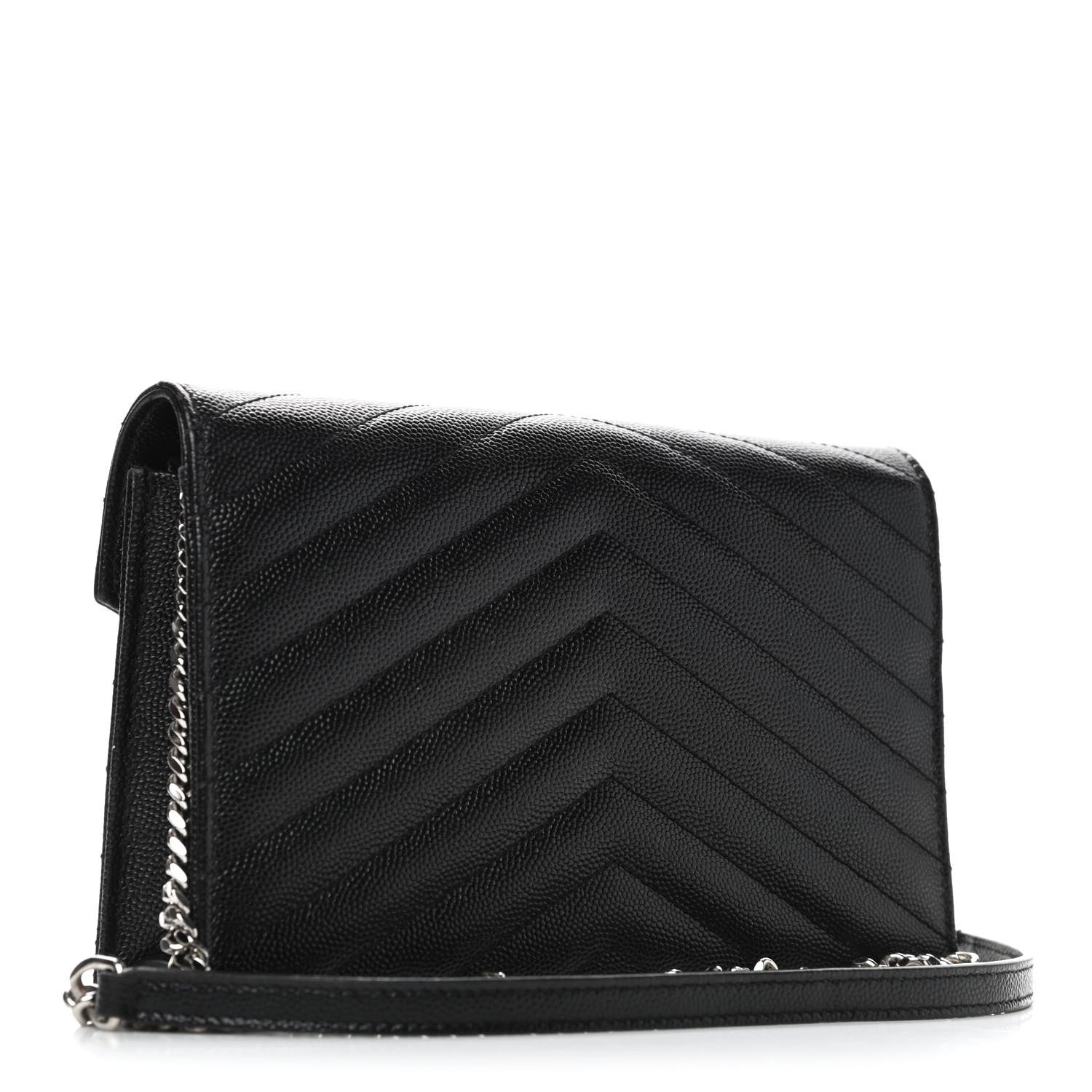 Saint Laurent Grain De Poudre Matelasse Chevron Monogram Envelope Chain Wallet Black 2 of 5
