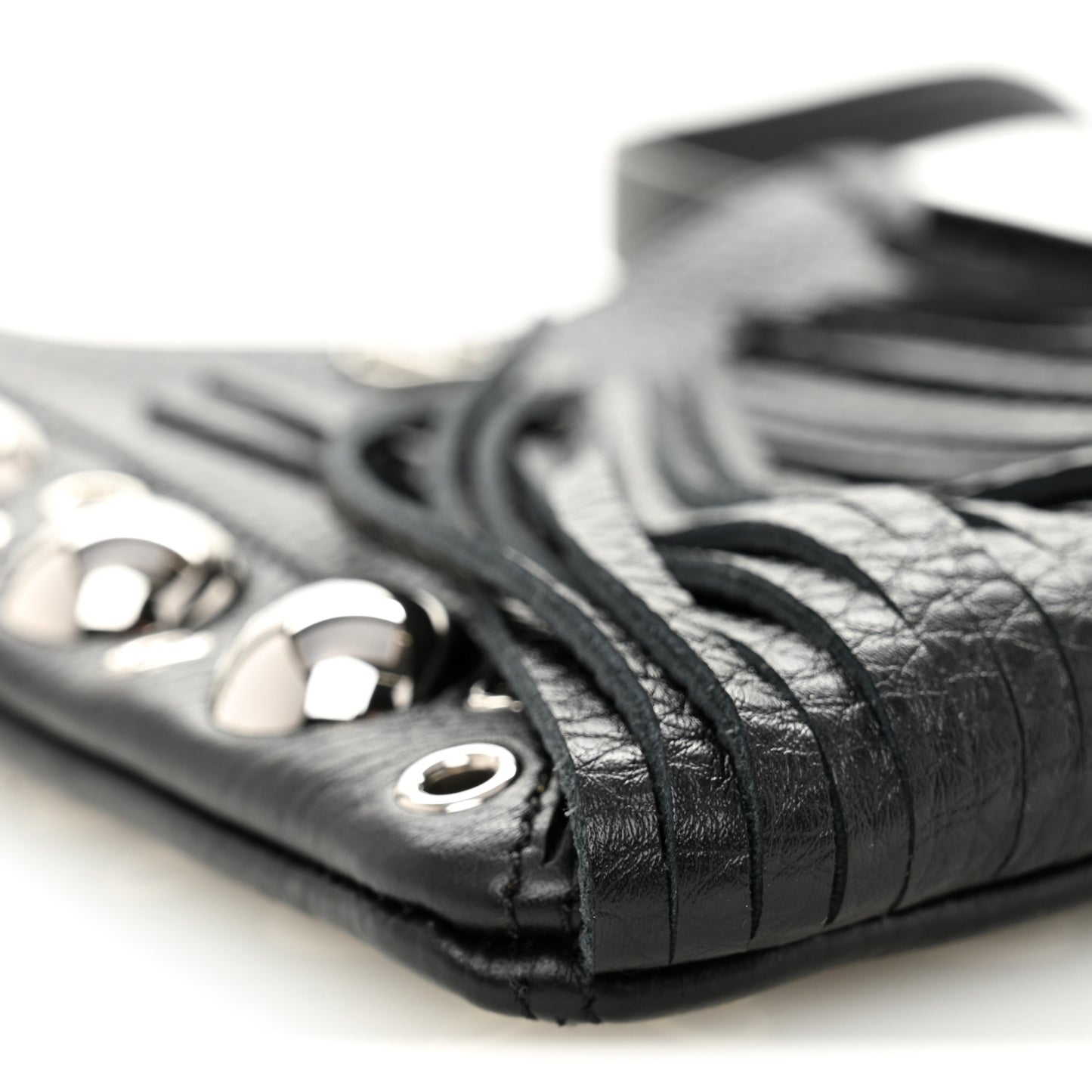 Grained Calfskin Studded Nellcote Fringe Shoulder Bag Black