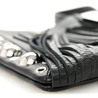 Valentino Garavani Grained Calfskin Studded Nellcote Fringe Shoulder Bag Black 8 of 9