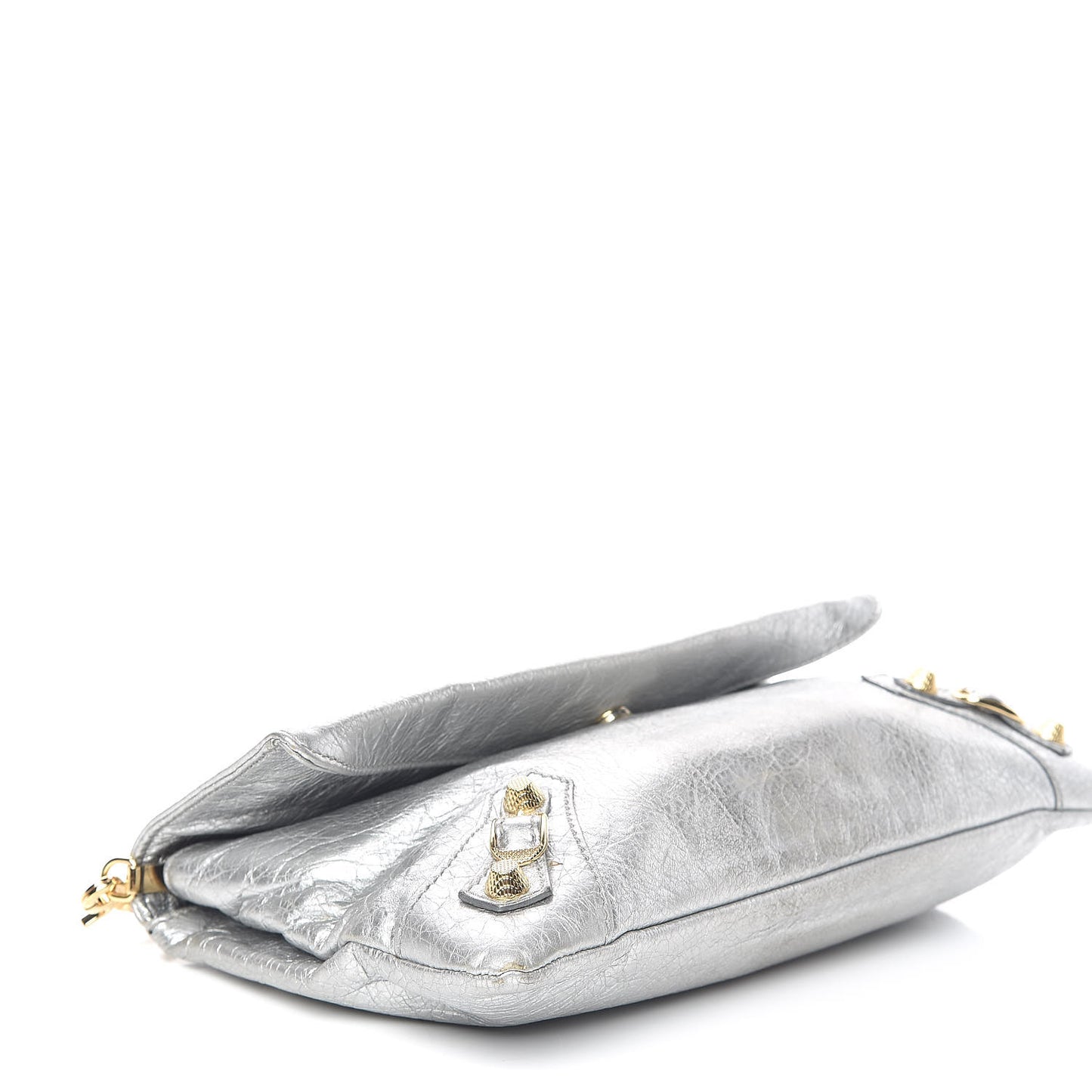 Agneau Giant 12 Gold Hardware Envelope Strap Clutch Gris Aluminum