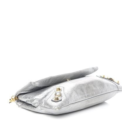 Balenciaga Agneau Giant 12 Gold Hardware Envelope Strap Clutch Gris Aluminum 4 of 11