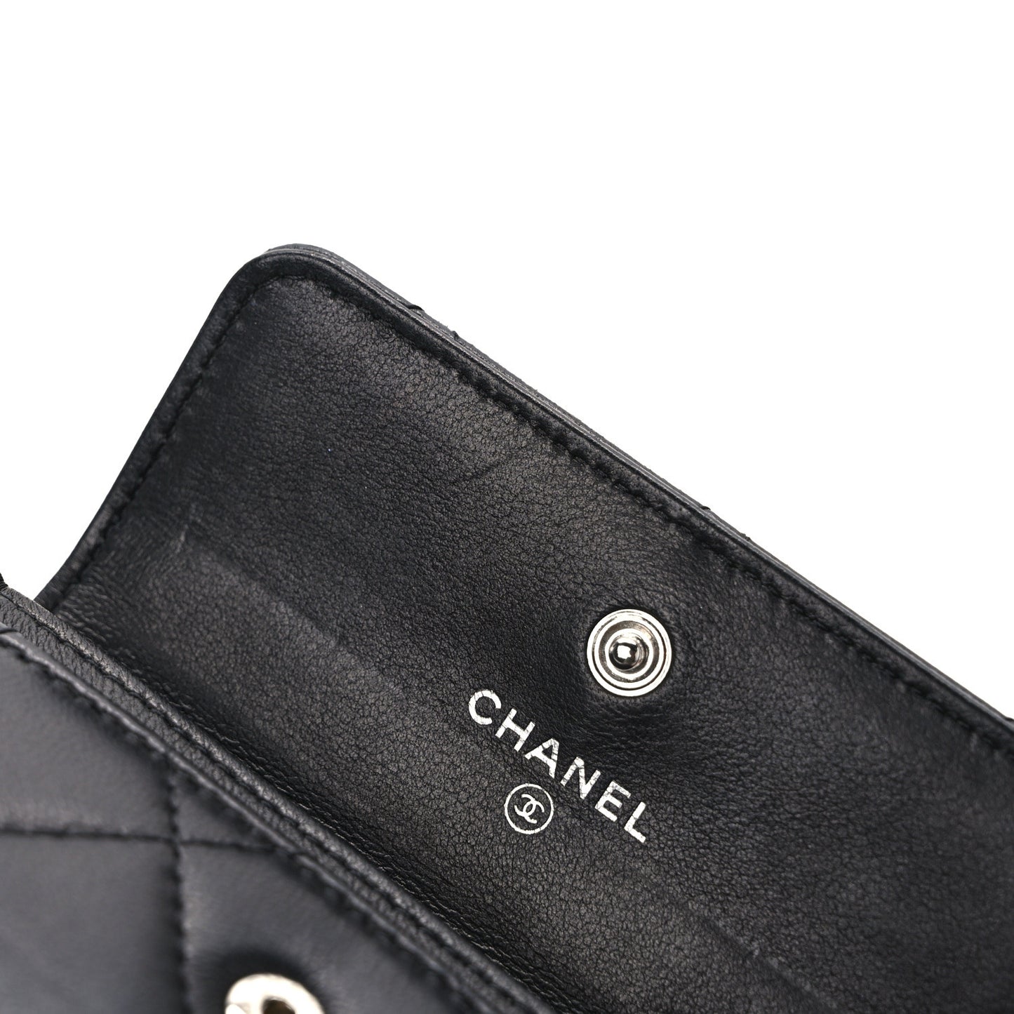 Lambskin Quilted Small Graffiti Compact Wallet Black