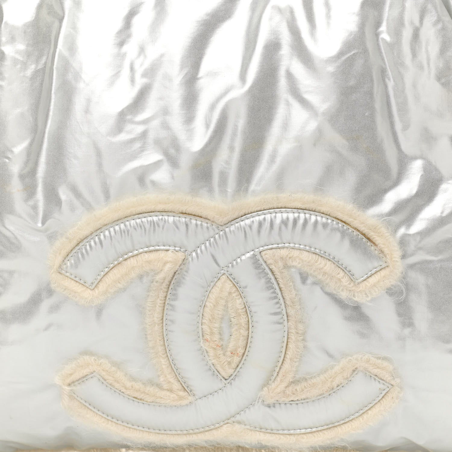Chanel Vinyl Mohair Trimmed CC Bonbons Tote Silver 8 of 13