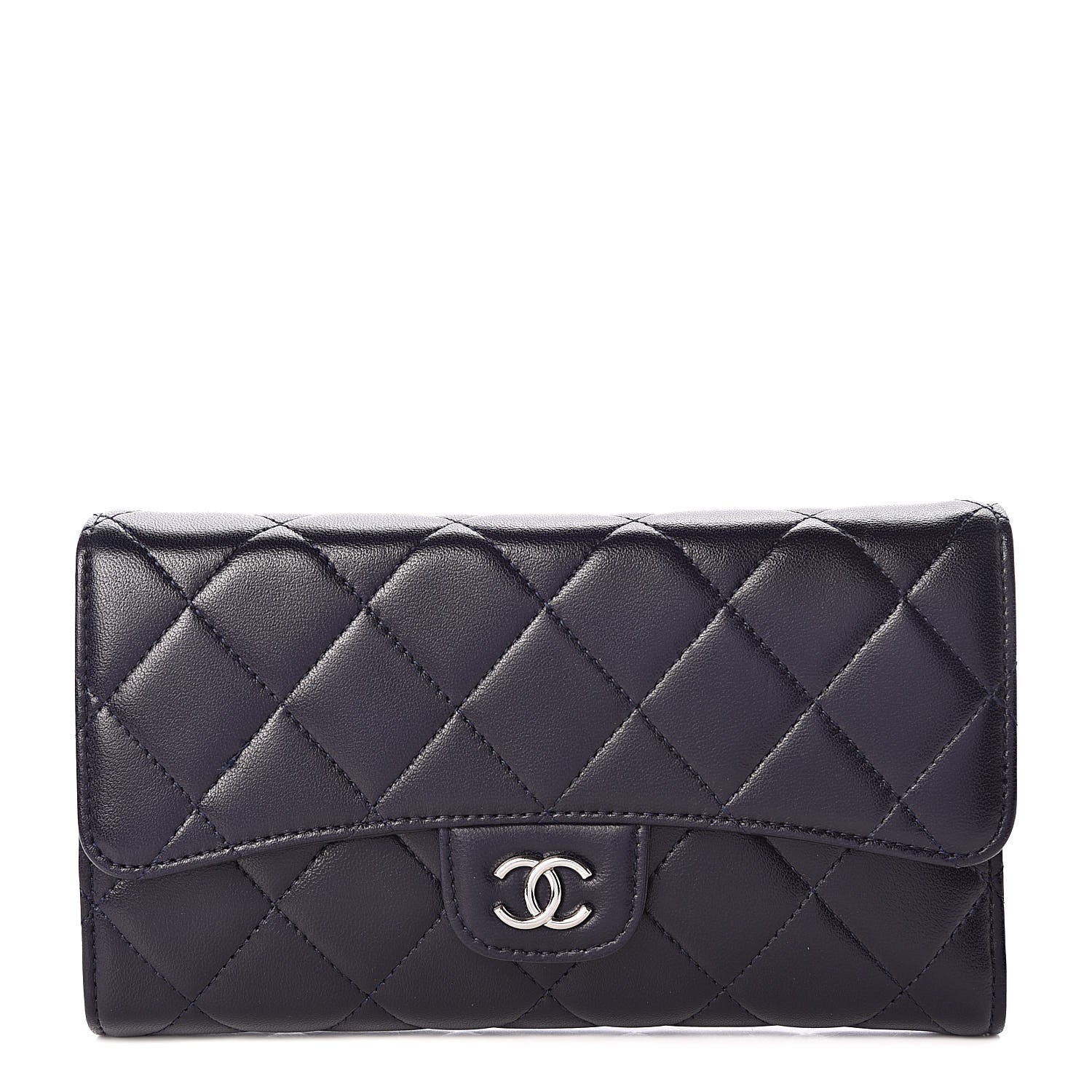 Chanel Lambskin Quilted Large Flap Wallet Navy 1 of 9
