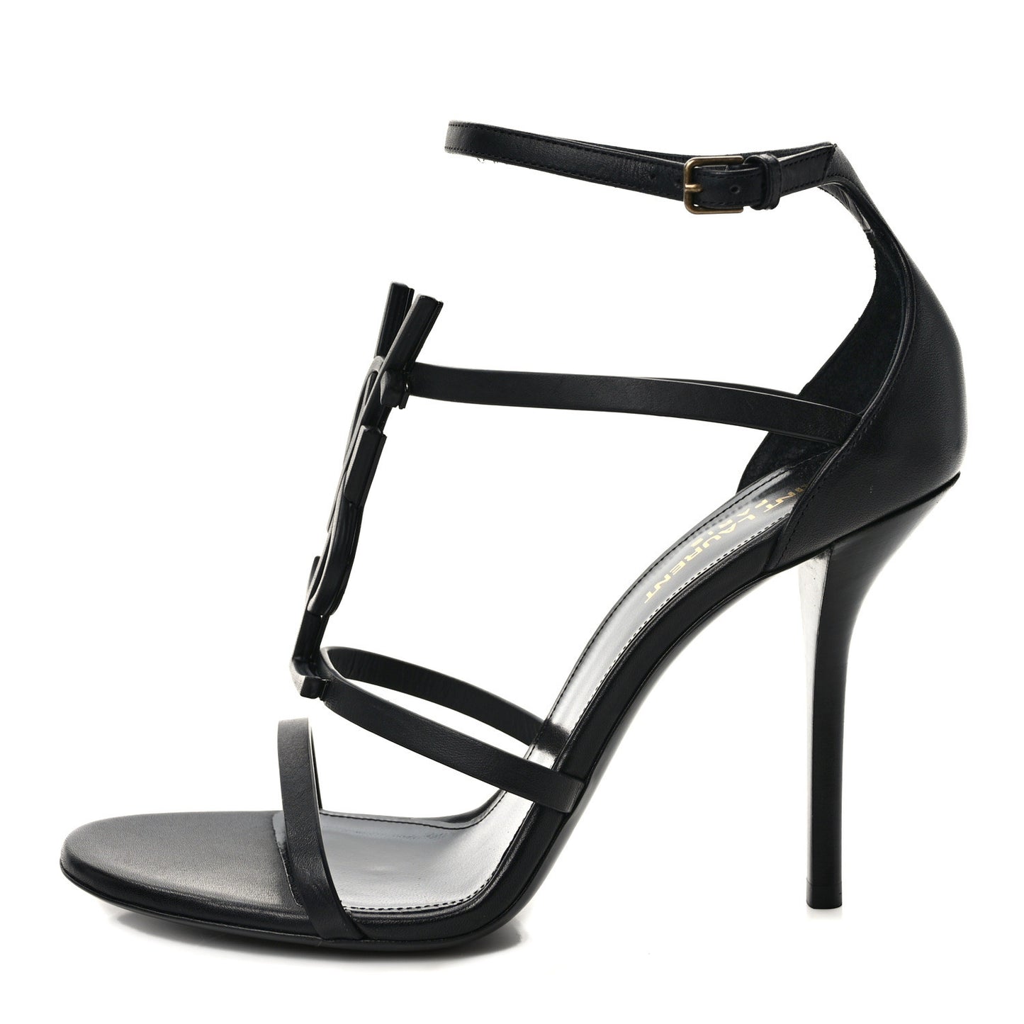 Calfskin Cassandra Palm Logo 110 Ankle Strap Sandals 39.5 Black