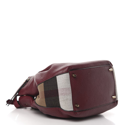 Burberry Grainy Calfskin House Check Small Maidstone Burgundy Red 4 of 11