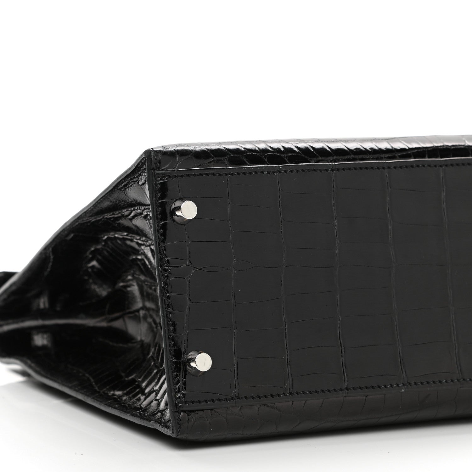 Hermes Shiny Niloticus Crocodile Kelly Sellier 32 Black 10 of 12