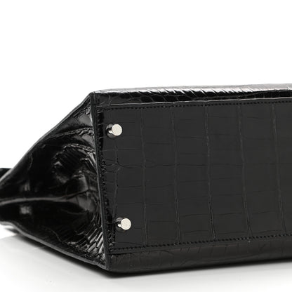 Hermes Shiny Niloticus Crocodile Kelly Sellier 32 Black 10 of 12
