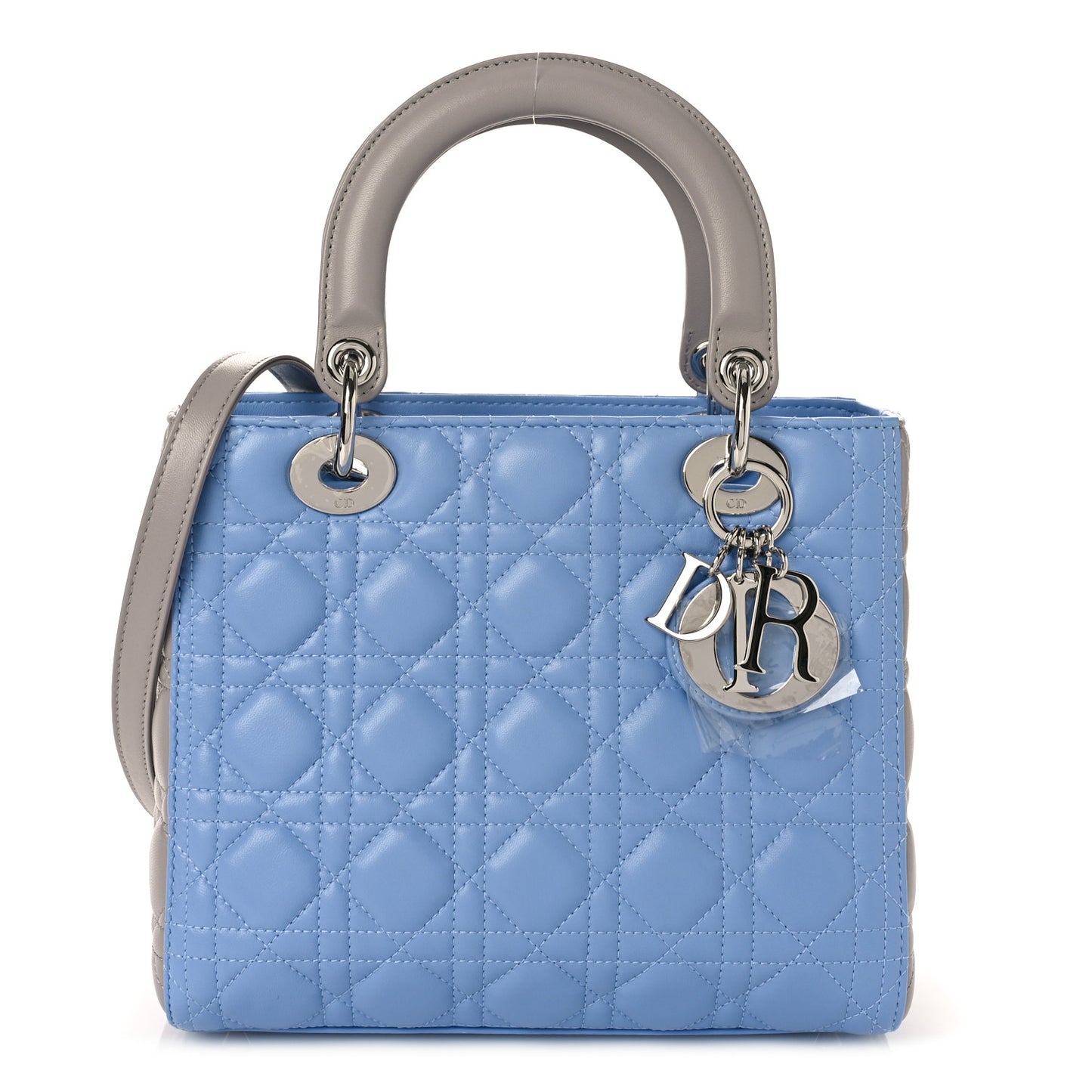 Lambskin Cannage Medium Bi-Color Lady Dior Blue Gray