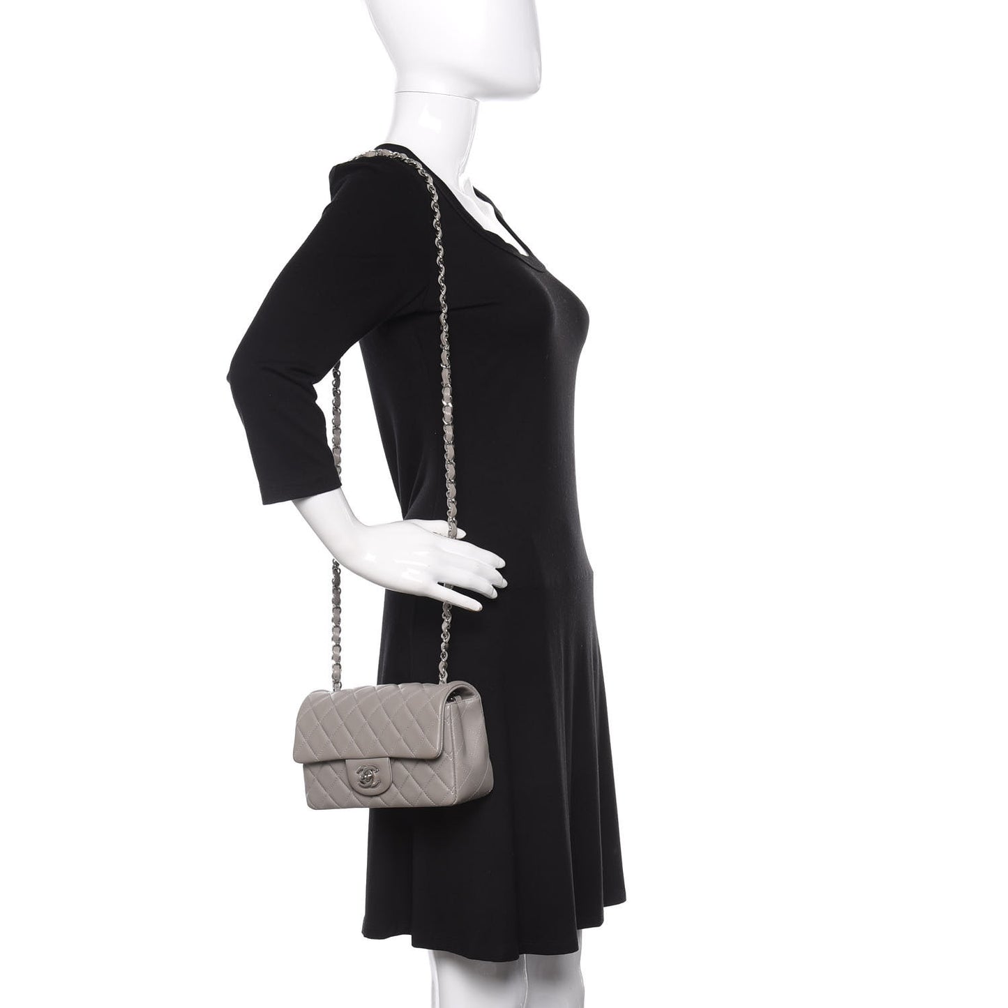 Lambskin Quilted Mini Rectangular Flap Grey