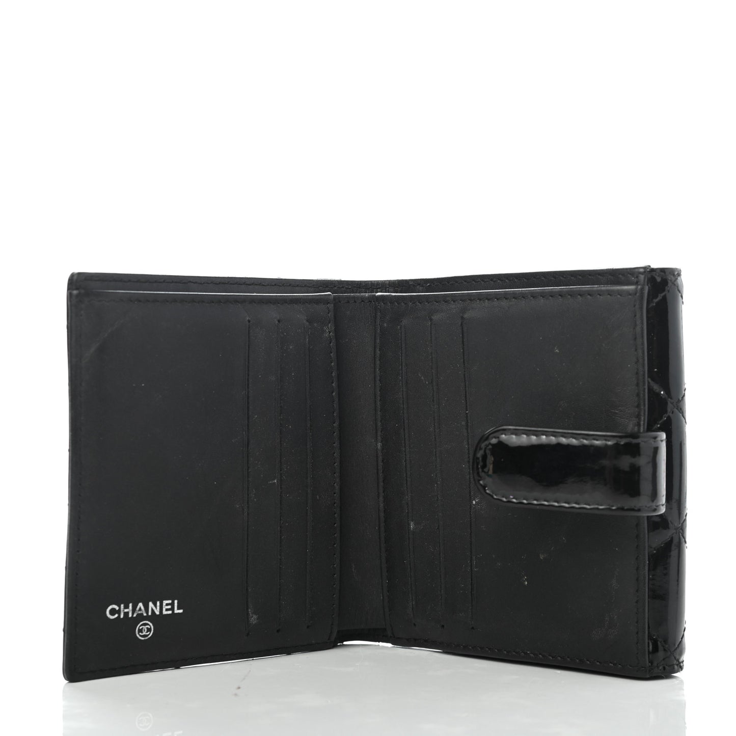 Patent Quilted Compact French Flap Wallet Black