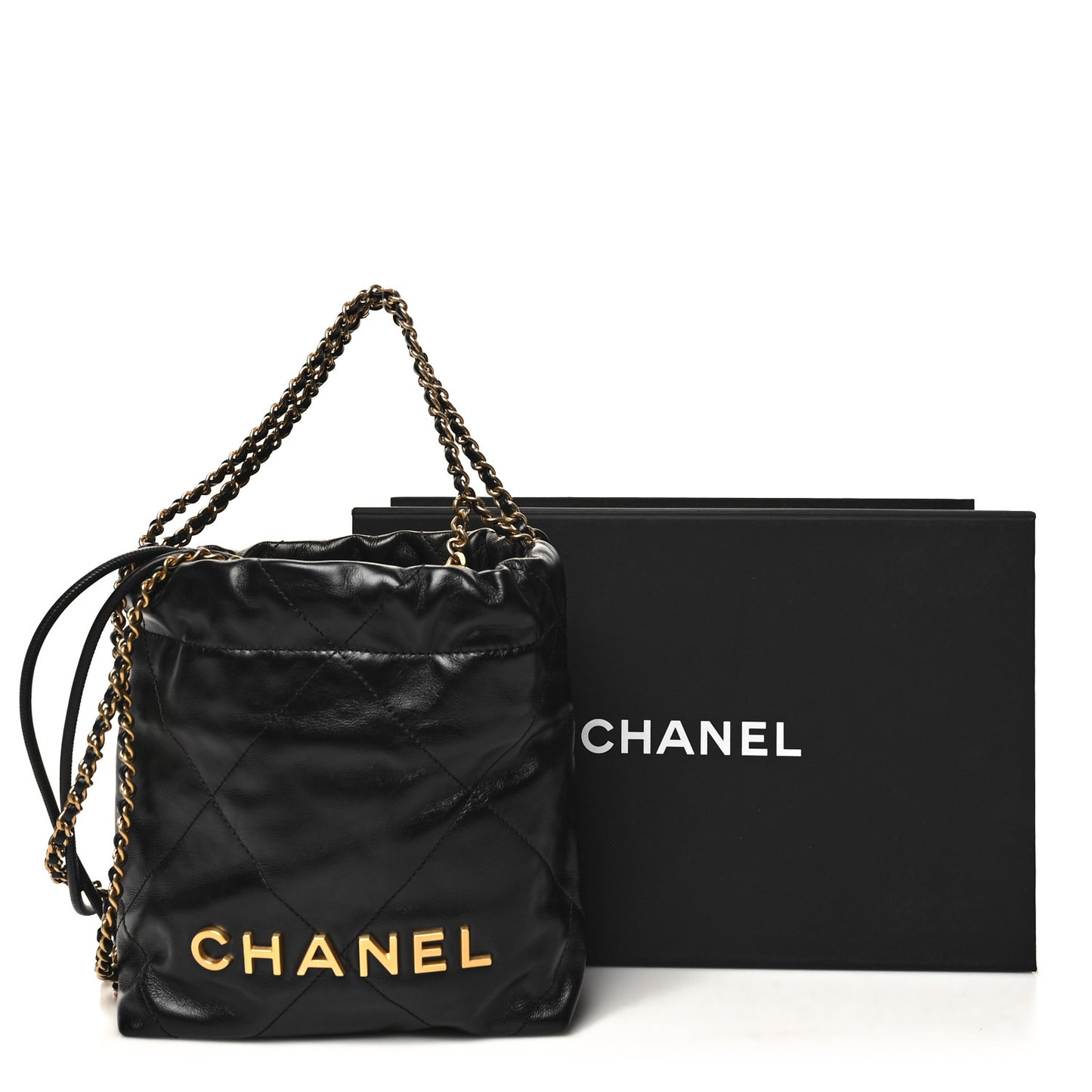 Shiny Calfskin Quilted Mini Chanel 22 Black