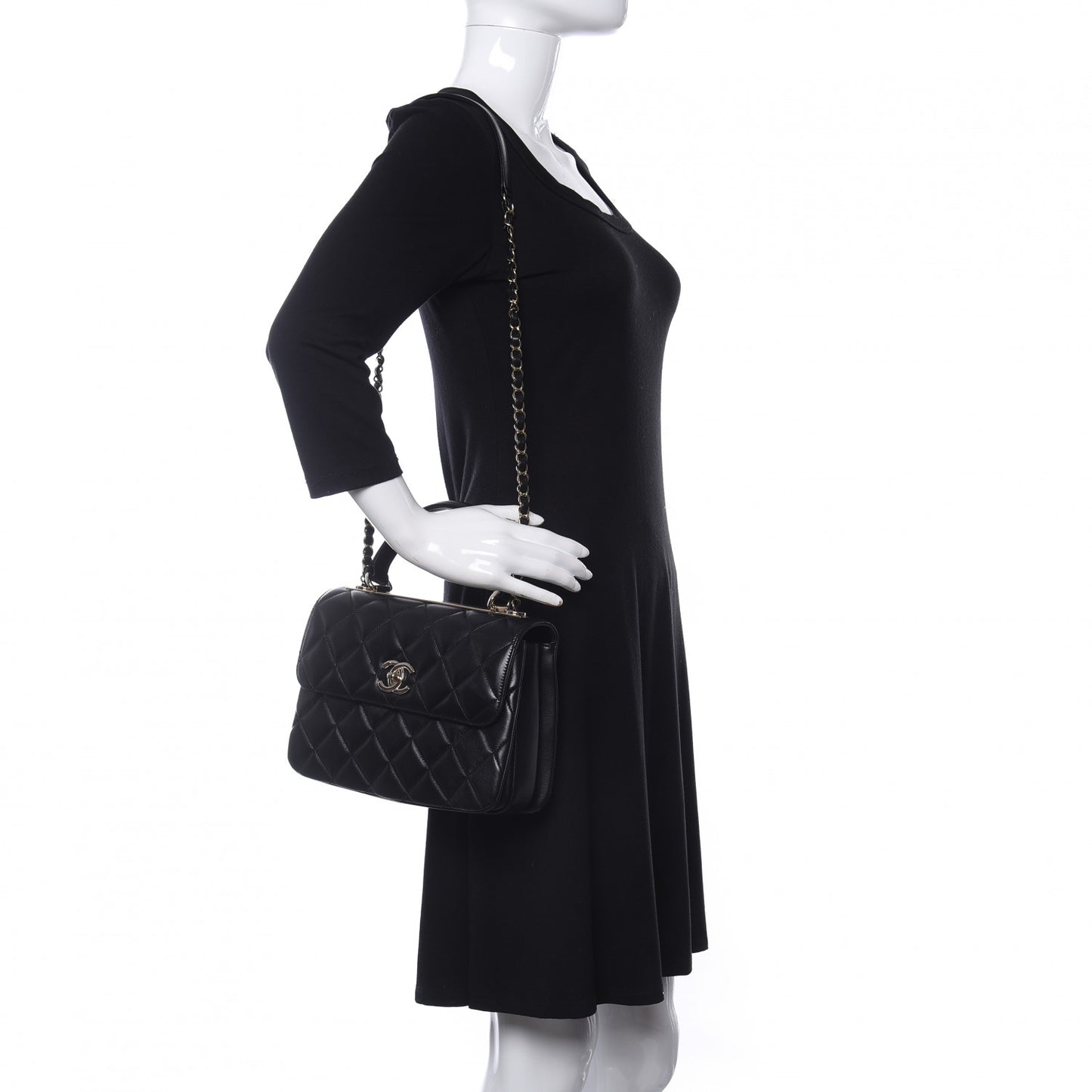 Lambskin Quilted Small Trendy CC Dual Handle Flap Bag Black