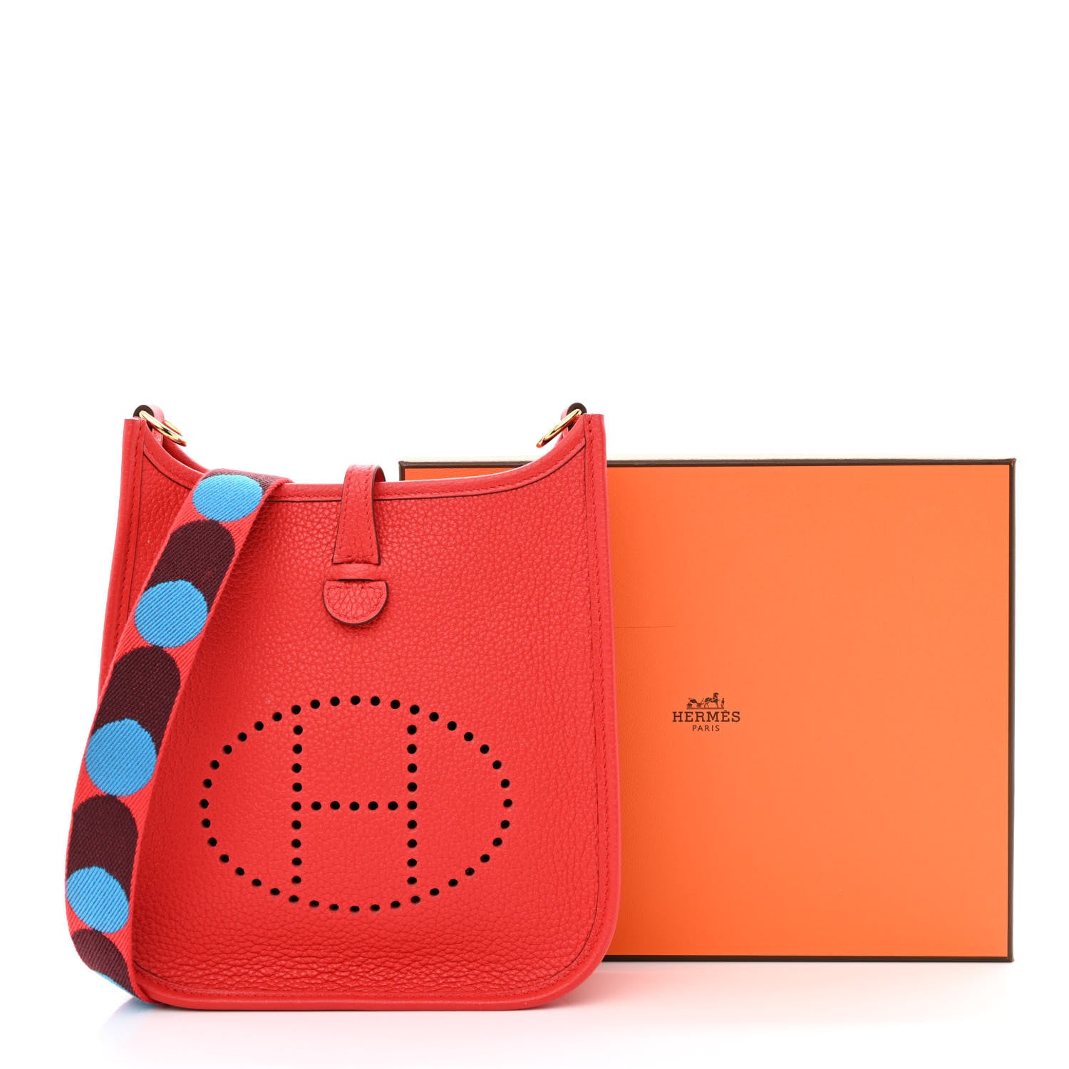 Hermes Taurillon Maurice Flipperball Sangle Evelyne TPM Rouge De Coeur Bleu Frida 11 of 11