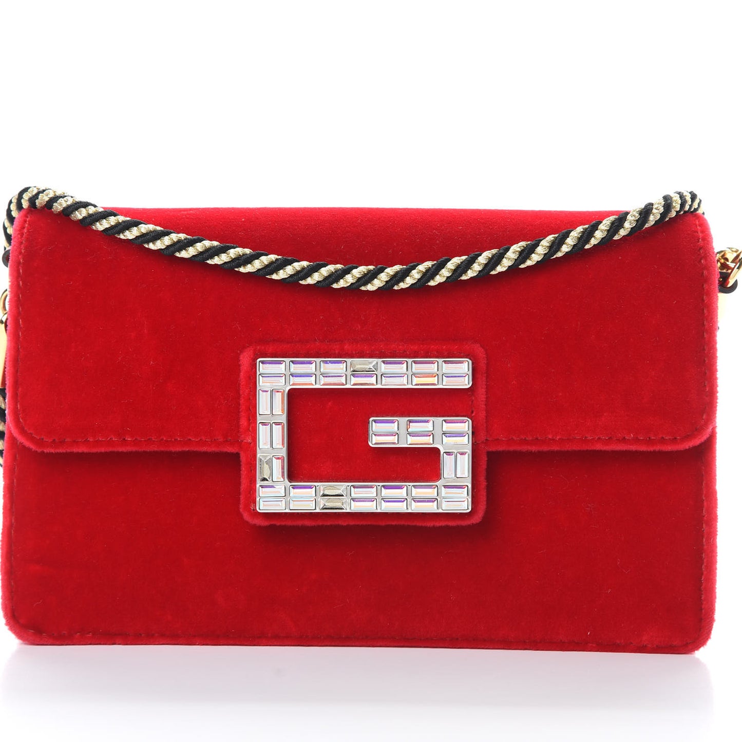 Velvet Crystal Square G Shoulder Bag Red