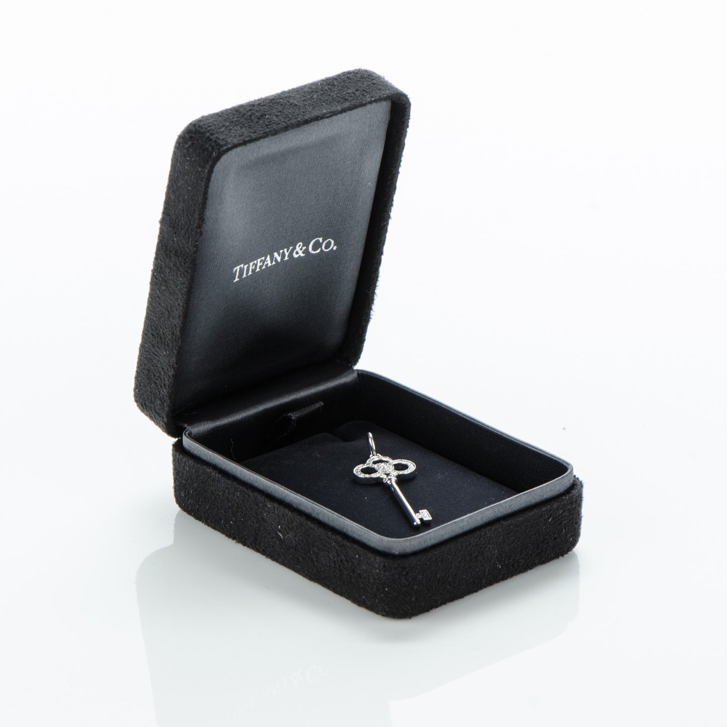 18K White Gold Diamond Crown Key Pendant