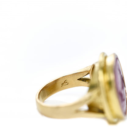 Elizabeth Locke 19K Yellow Gold Venetian Glass Intaglio Cupid Riding Bear Ring Pink 57 8 5 of 6