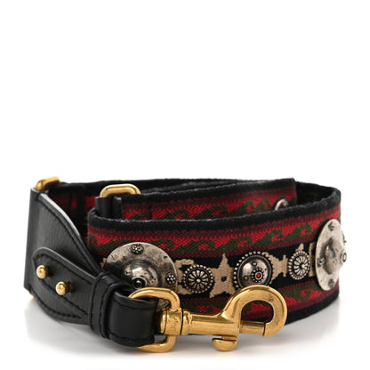 Christian Dior Canvas Embroidered Studded Bohemian Shoulder Strap Red 1 of 5