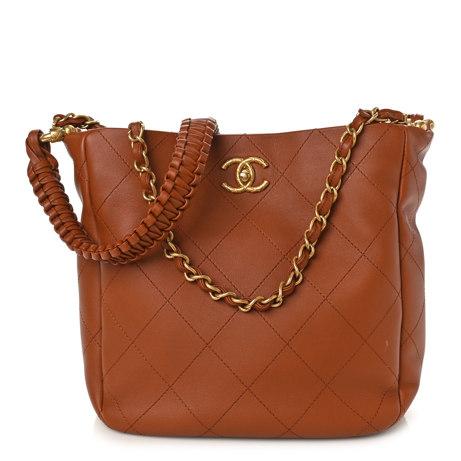Chanel Calfskin Quilted Braided Handle Chain Hobo Brown 1 of 10