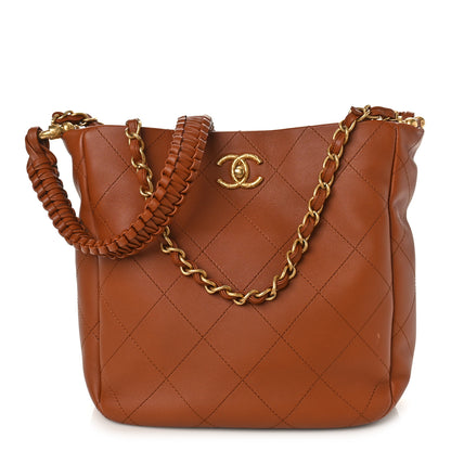 Chanel Calfskin Quilted Braided Handle Chain Hobo Brown 1 of 10