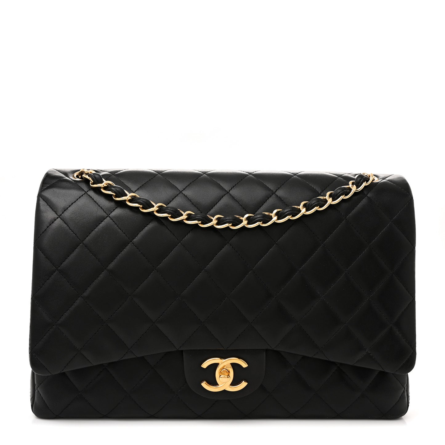 Lambskin Quilted Maxi Double Flap Black