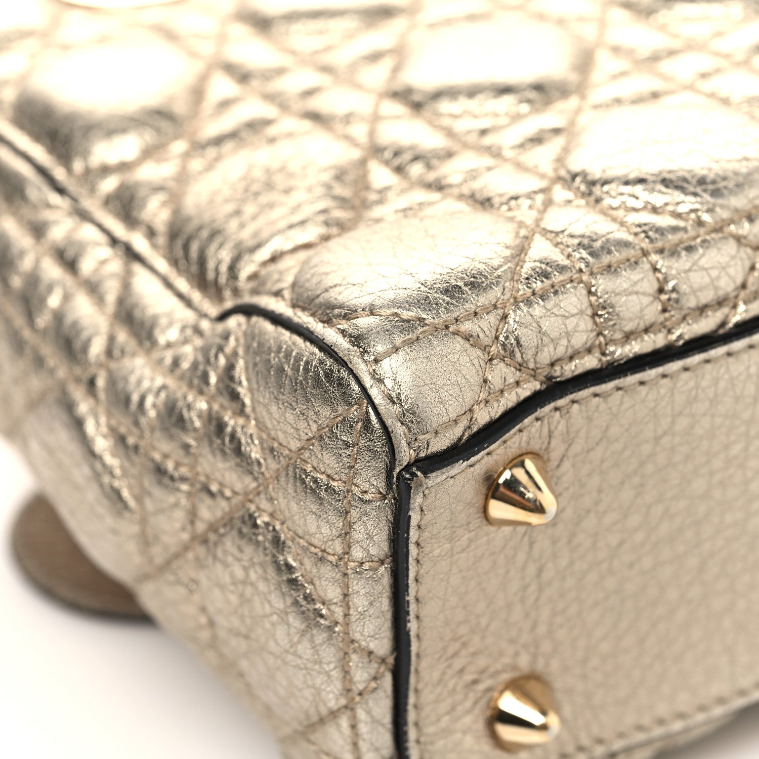 Christian Dior Metallic Grained Calfskin Cannage Mini Supple Lady Dior Pale Gold 10 of 16