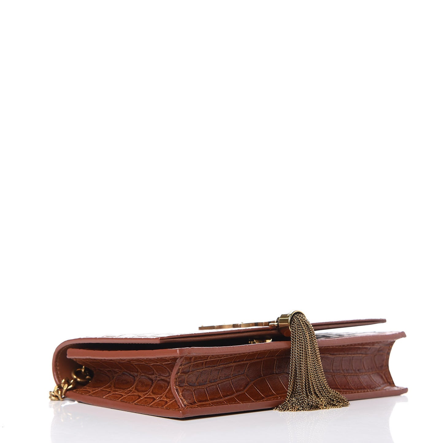 Calfskin Crocodile Embossed Kate Monogram Tassel Chain Wallet Cuoio Tampona