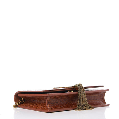 Saint Laurent Calfskin Crocodile Embossed Kate Monogram Tassel Chain Wallet Cuoio Tampona 4 of 9