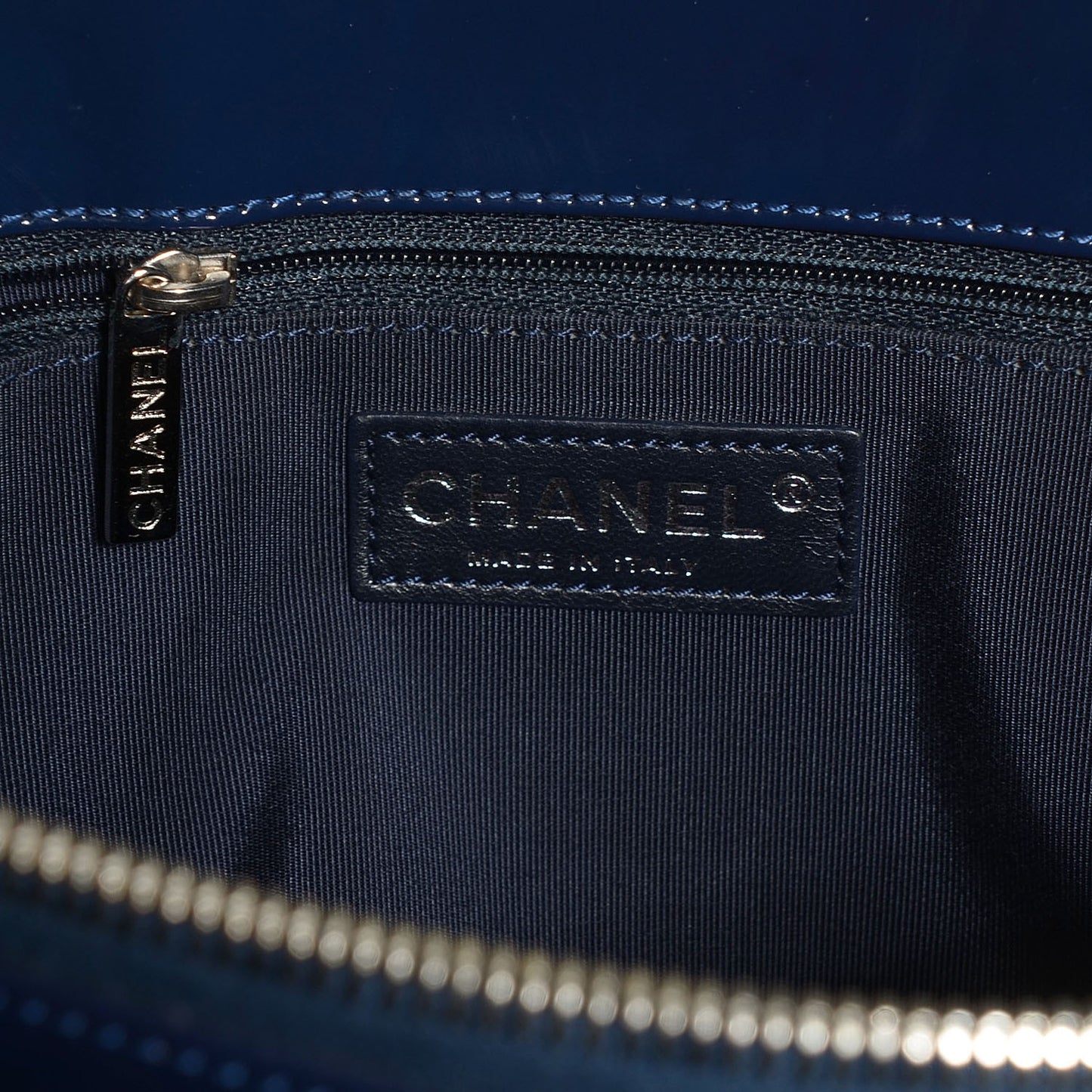 Quilted Patent Grand Shopping Tote GST Navy Blue