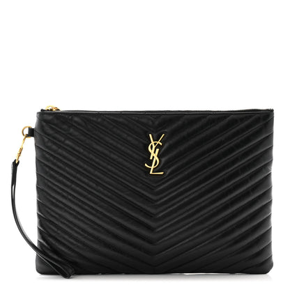 Saint Laurent Calfskin Matelasse Monogram Cassandre Tablet Pouch Black 1 of 9