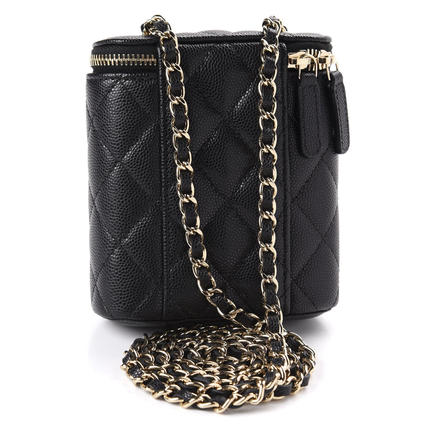 Caviar Quilted Small Vertical Coco Beauty Vanity Case With Chain Black