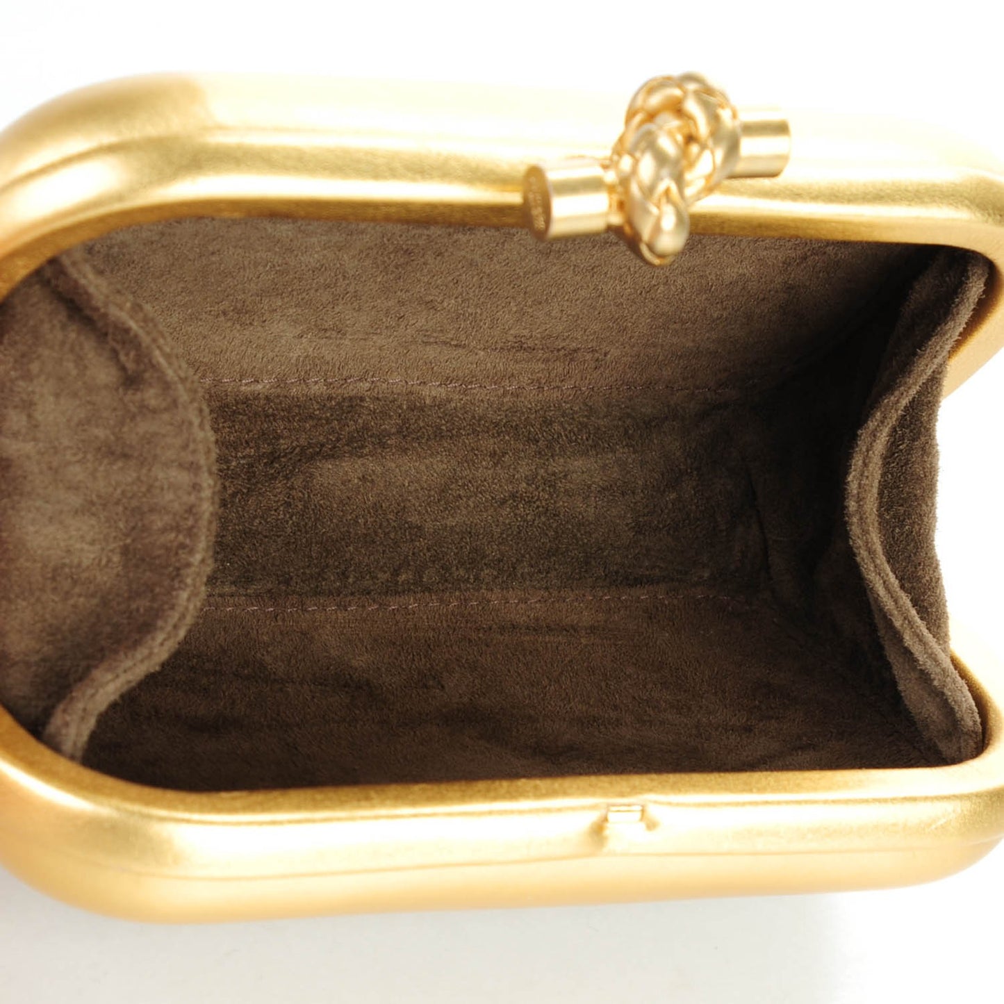Gilded Waxed Leather Knot Clutch Gold White