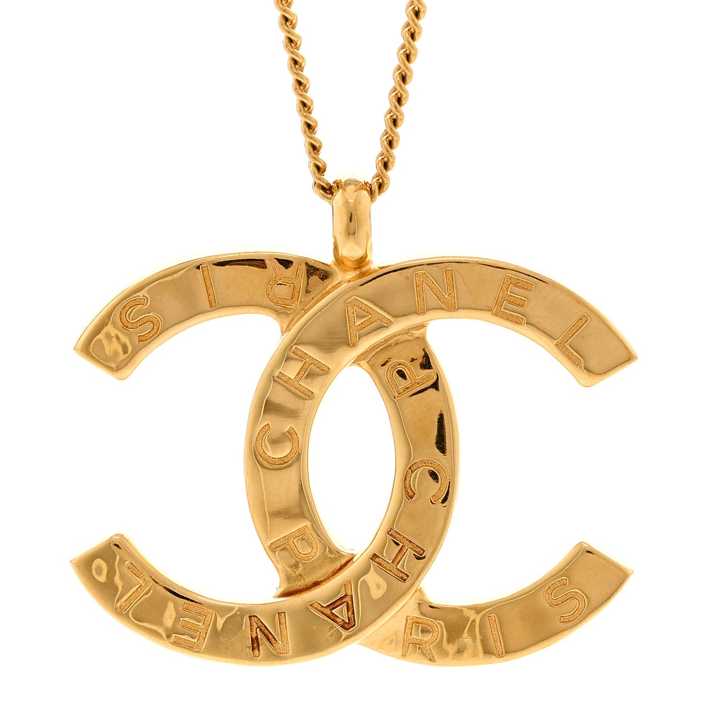 Metal CC Paris Button Necklace Gold