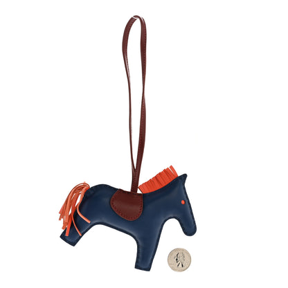 Hermes Milo Lambskin Grigri Rodeo Horse Bag Charm MM Bleu De Malte Rouge H Orange Poppy 2 of 5