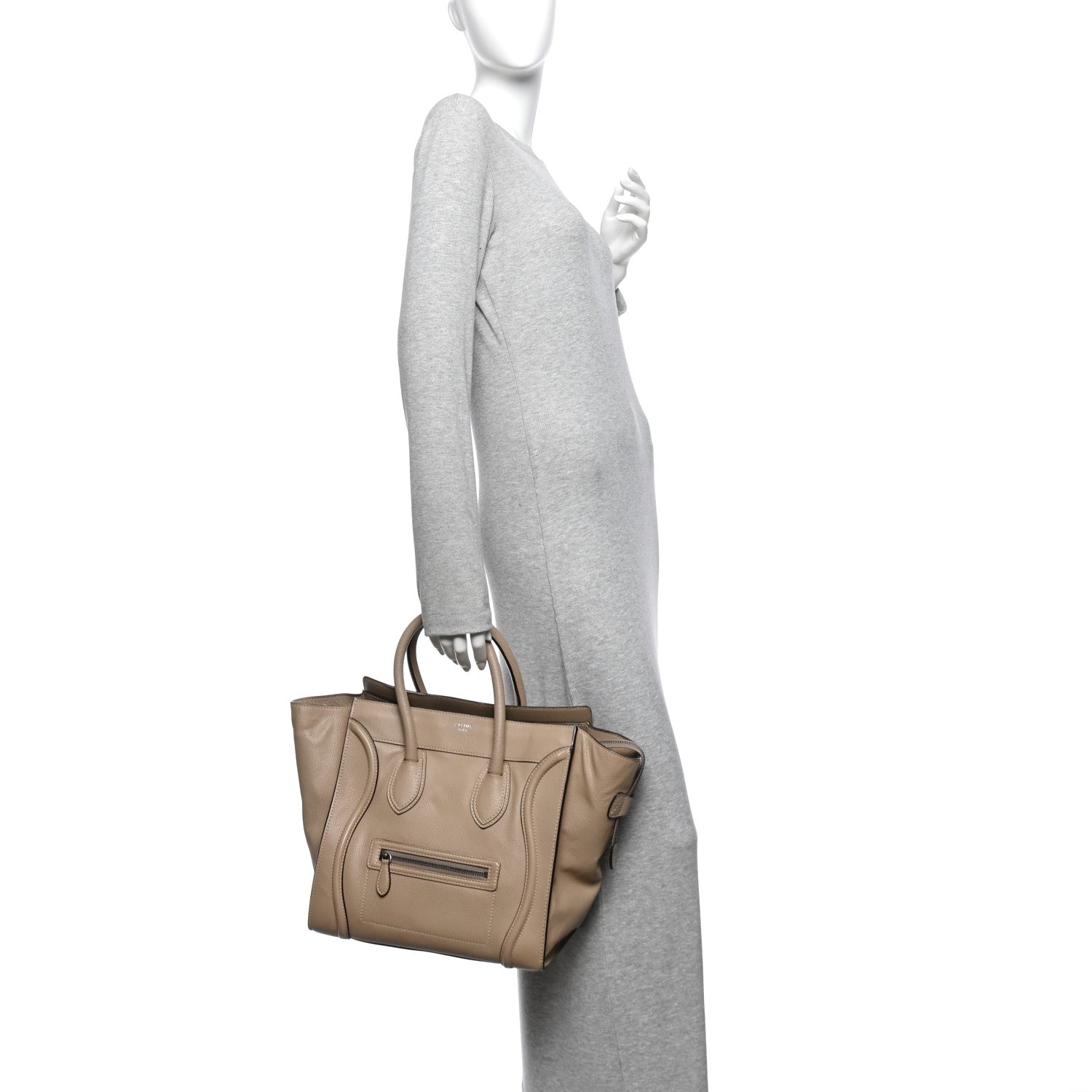 Celine Drummed Calfskin Mini Luggage Dune 2 of 14