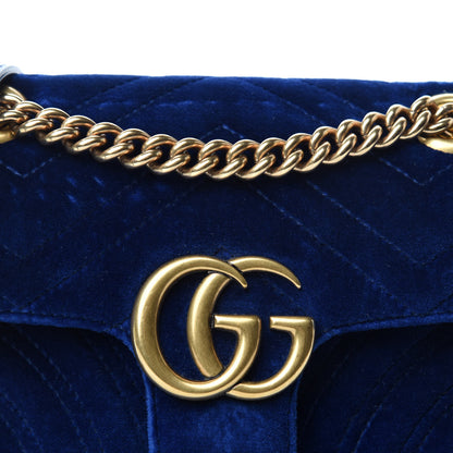 Gucci Velvet Matelasse Mini GG Marmont Shoulder Bag Cobalt Blue 10 of 11