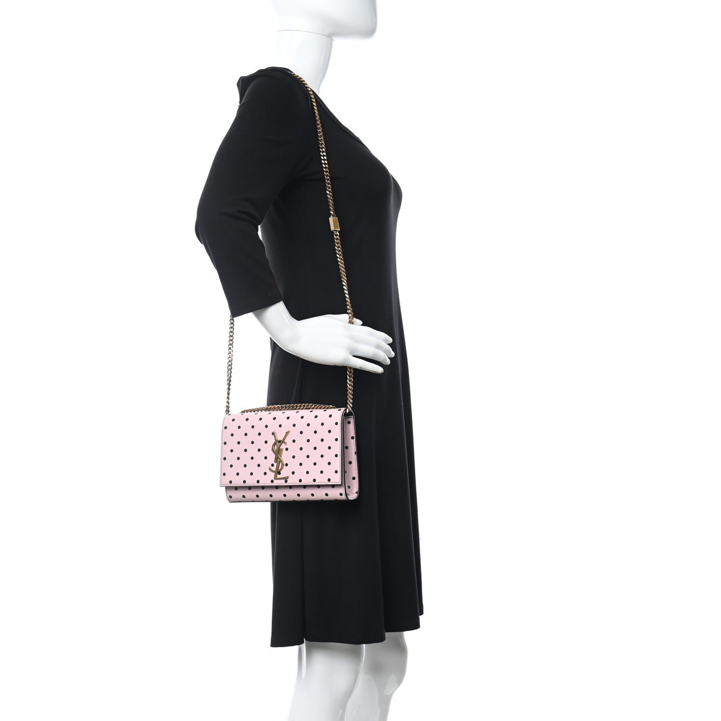 Calfskin Polka Dot Small Monogram Kate Satchel Rose Black
