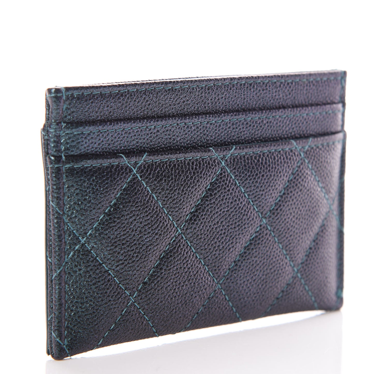 Iridescent Caviar Quilted Filigree Card Holder Dark Turquoise
