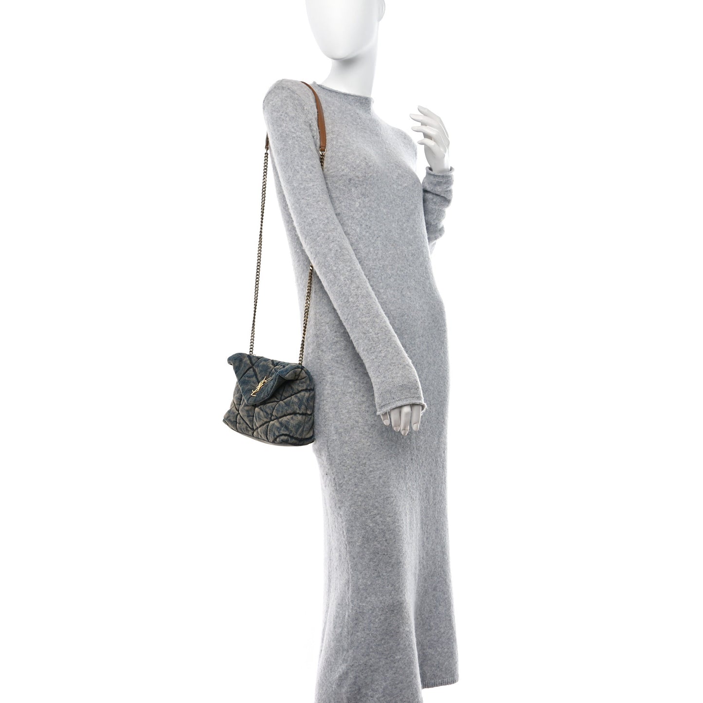 Denim Quilted Toy Loulou Puffer Monogram Chain Satchel Blue Cinnamon