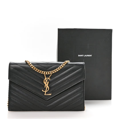 Saint Laurent Grain De Poudre Matelasse Chevron Monogram Chain Wallet Black 10 of 10